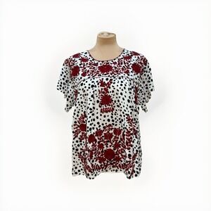 Layerz Cottagecore Floral Embroidered Polka Dot Peasant Top Womens L Boho Folk